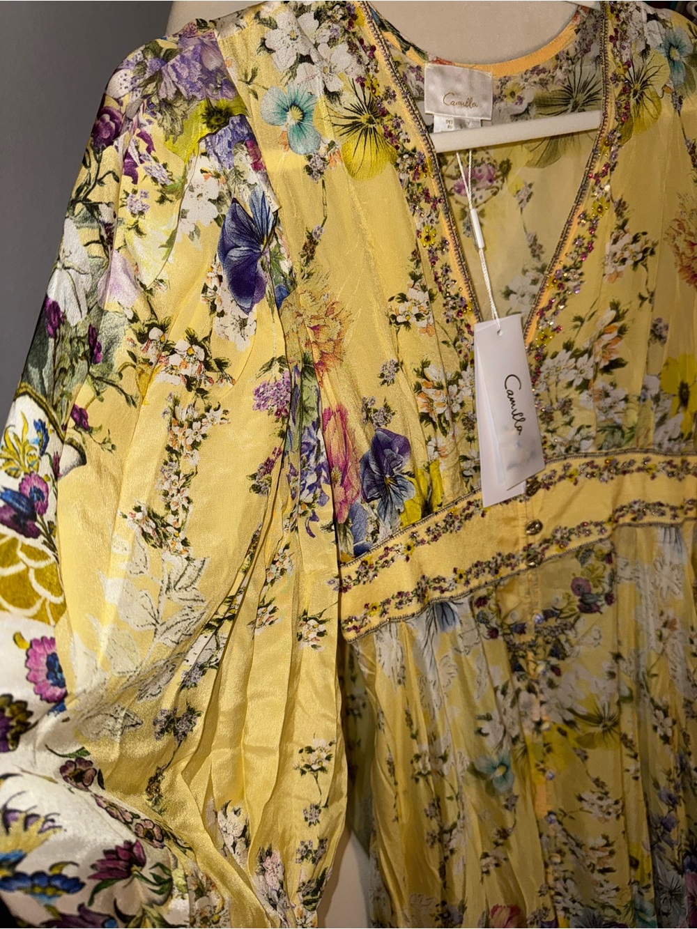 Camilla Yellow Floral V-Neck Long Sleeve Maxi Dress - Picture 2 of 4